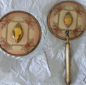 Vintage vanity jar with matching mirror